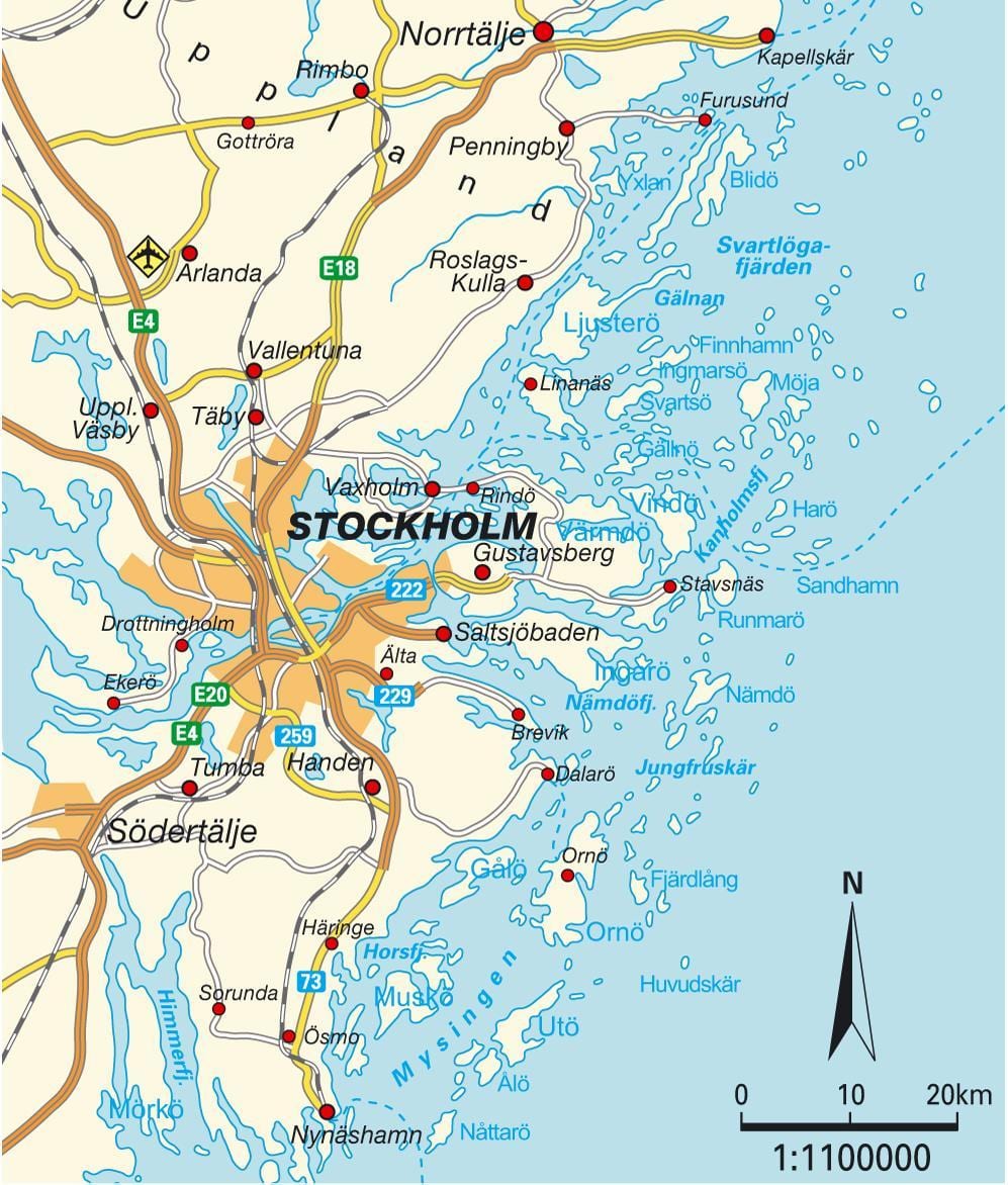 Stockholm, Suède, carte de la ville