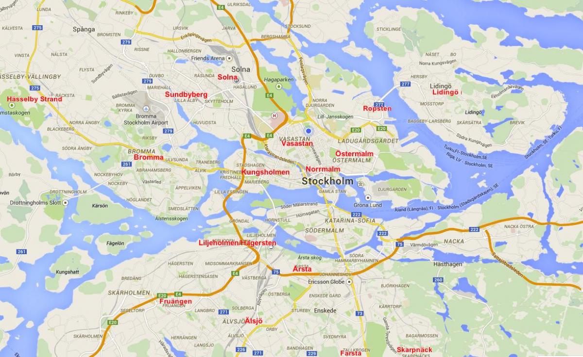 carte des quartiers de Stockholm